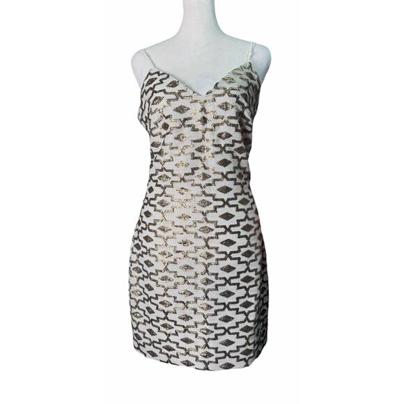 Dress The Population Womens Sz S Sequin Slip Dress Gold Sequin Mini Holiday Glam - Picture 2 of 12